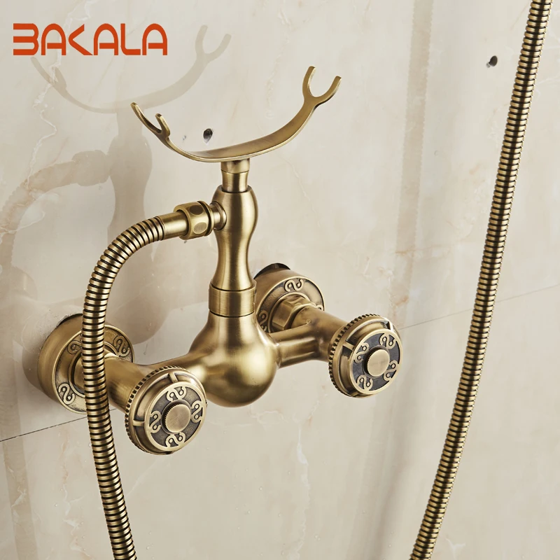  Wall Mounted Two Handles Antique Brass Finish Kitchen Sink Bathroom basin Faucet mixer tap BR-10851 - 32779704844