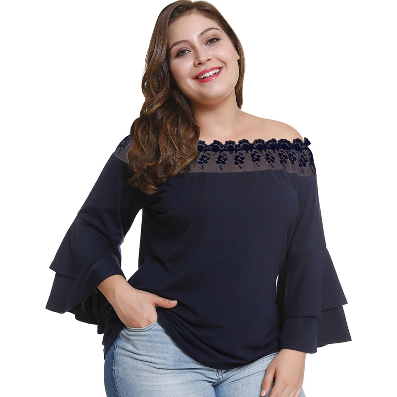 Off Shoulder Blouse Plus Size 4XL Long Sleeve Blusa Feminina Shirts Top