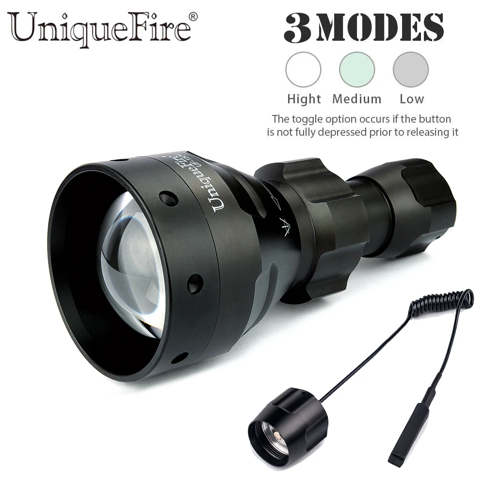 UniqueFire 3 W xre-светодиоды фонарик UF-1504 масштабируемой 3 режима Тактический алюминиевый сплав лампа факел + пульт Давление к удаленному Охота