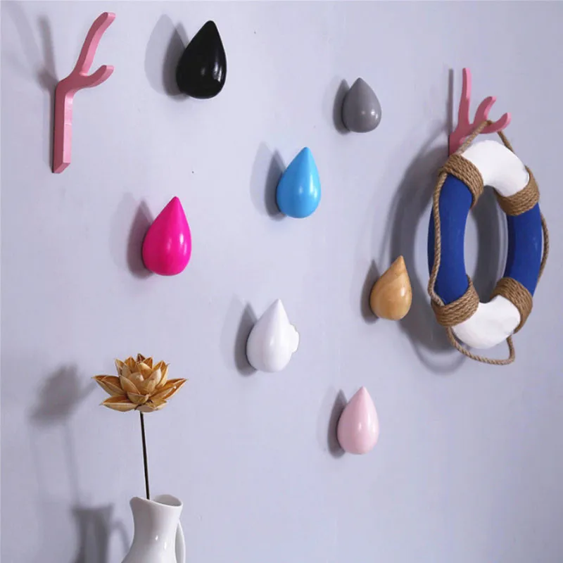 

1PC Colorful Wood Wall Hanger Chic Water Drop Bathroom Door Coat Single Hook Holder