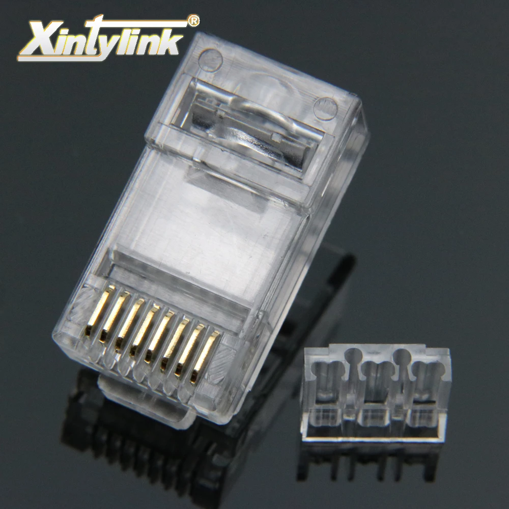xintylink rj45 connector cat6 8p8c load bar ethernet cable plug terminals utp modular network gold plated 8pin 50pcs xintylink 50pcs rj45 connector rj45 plug cat6 network connector gold plated utp male 8p8c unshielded ethernet connector load bar
