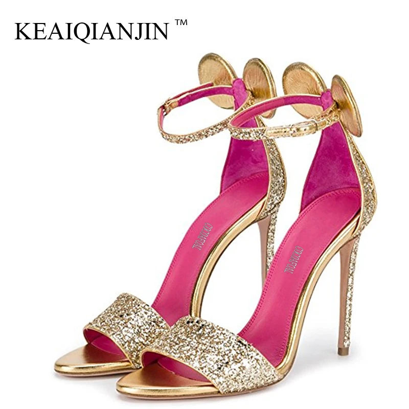 

KEAIQIANJIN Women Party Gold Sandals Black Champagne Blue Plus Size High Heels Wedding Sandals Summer Sexy Bling Peep Toe Pumps