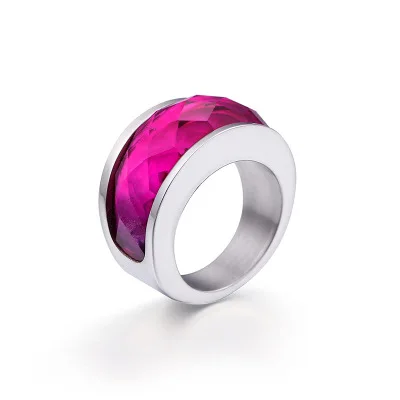 Роскошные женские обручальные кольца из нержавеющей стали 316L с кристаллами, кольца с цветным камнем для девушек и девушек, вечерние ювелирные изделия, подарки - Цвет основного камня: Rose red(Silver)