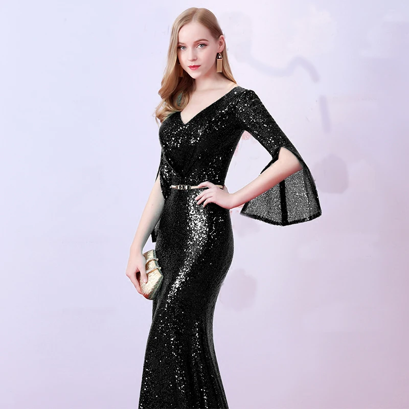 vestido de noiva Luxury Evening Gowns noble black robe de soiree Gold Sequins Mermaid Evening Dresses Long 2018 Best Selling vestido de noiva Luxury Evening Gowns noble black robe de soiree Gold Sequins Mermaid Evening Dresses Long 2018 Best Selling