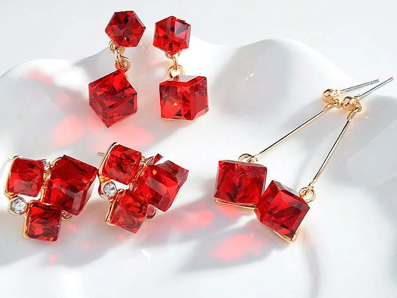 3P Модные кубический цирконий, геометрической формы серьги с кристаллами для женщин очаровательные цветные ювелирные серьги с камнями Brincos - Окраска металла: 3p red