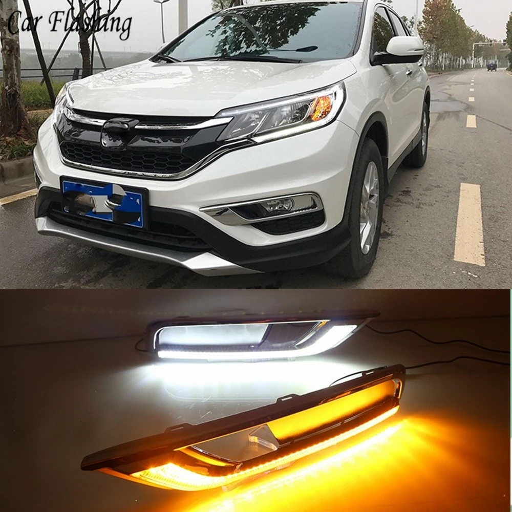 

Car Flashing 1 Set 12V ABS LED For Honda CRV CR-V 2015 2016 DRL Daytime Running Light Daylight With Yellow Turn Signal Lamp