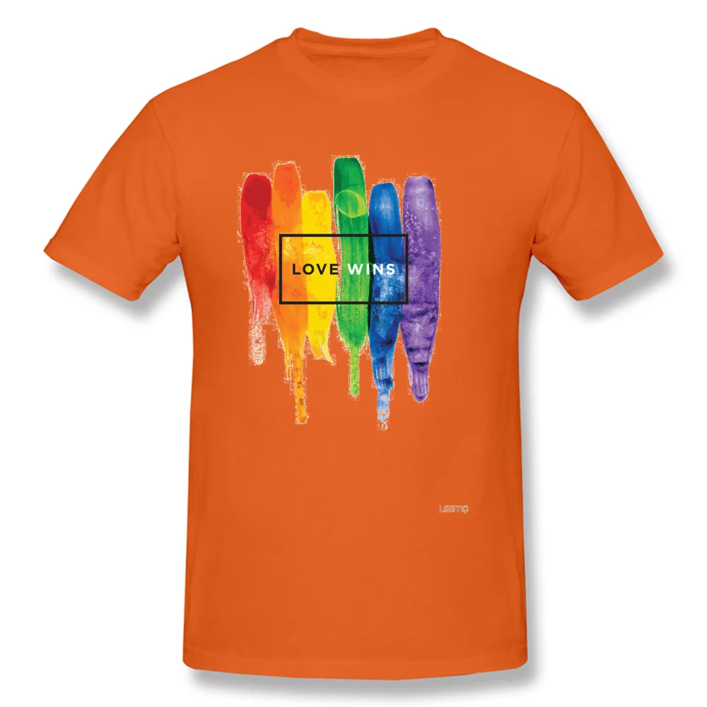 Newest Watercolor-LGBT-Love-Wins-Rainbow-Paint-Typographic T-shirts Autumn O-Neck 100% Cotton Tees for Men T Shirt Customized Watercolor-LGBT-Love-Wins-Rainbow-Paint-Typographic orange
