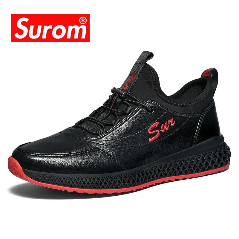 

SUROM 2019 New Casual Shoes Breathable Microfiber Lace-Up Men's shoes Black Sneakers Fashion Outsole Tenis Masculino Adulto