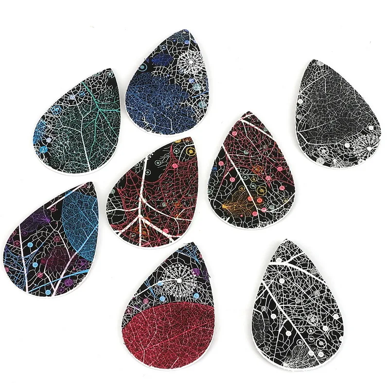 

New Fashion Especial Microscopic Flower Texture PU Leather Charm Pendant for DIY Drop-Shaped Earring Jewelry Findings Making