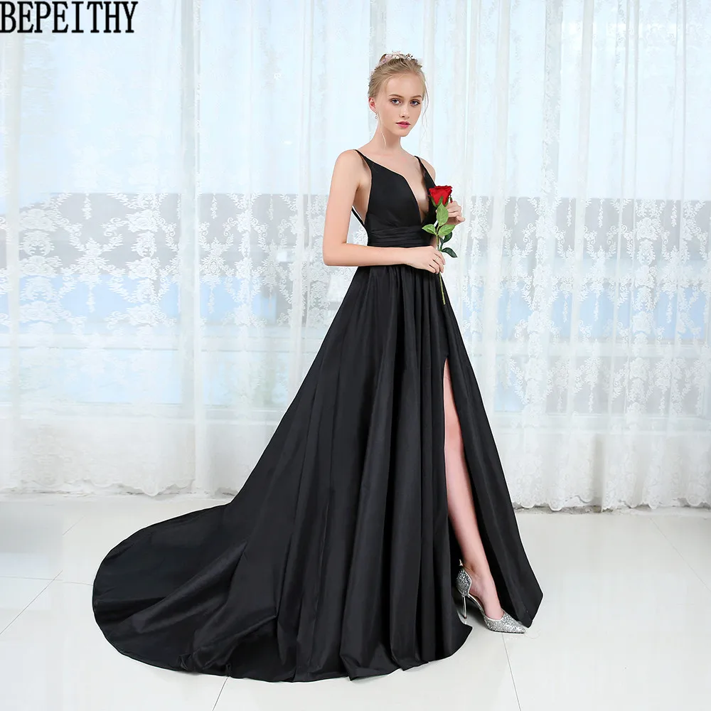 BEPEITHY Vestido Longo модное черное платье с разрезом для выпускного вечера с v-образным вырезом сексуальное праздничное вечернее платье на заказ