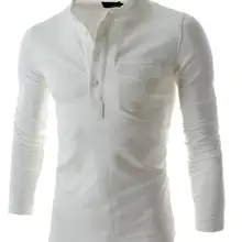 Повседневная мужская футболка с длинным рукавом, футболки Хэнли, приталенная одежда с карманом, хлопок, воротник-стойка, футболки, джемпер