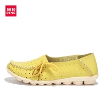 WeiDeng/Осенняя женская повседневная обувь из натуральной кожи; удобная мягкая обувь на плоской подошве; модная обувь без застежки; лоферы; zapatos mujer