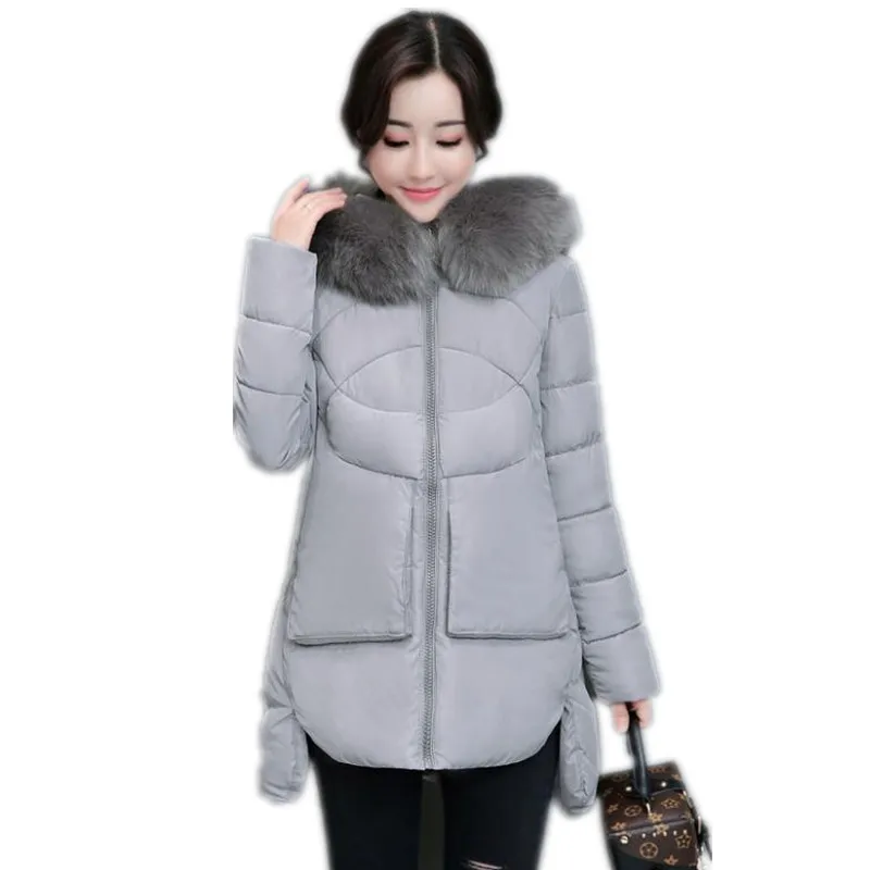 ##BUY 2018 Fashion Women Winter A Line Jackets Hooded Fur Collar Winter Coats Loose Down Jacket Outerwear Parkas Thicken Jacket CQ2620