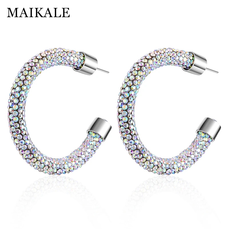 

MAIKALE Austrian Crystal Big Round Hoop Earrings C-shape Colorful Rhinestone Large Circle Earrings for Women Exaggerated Jewelry