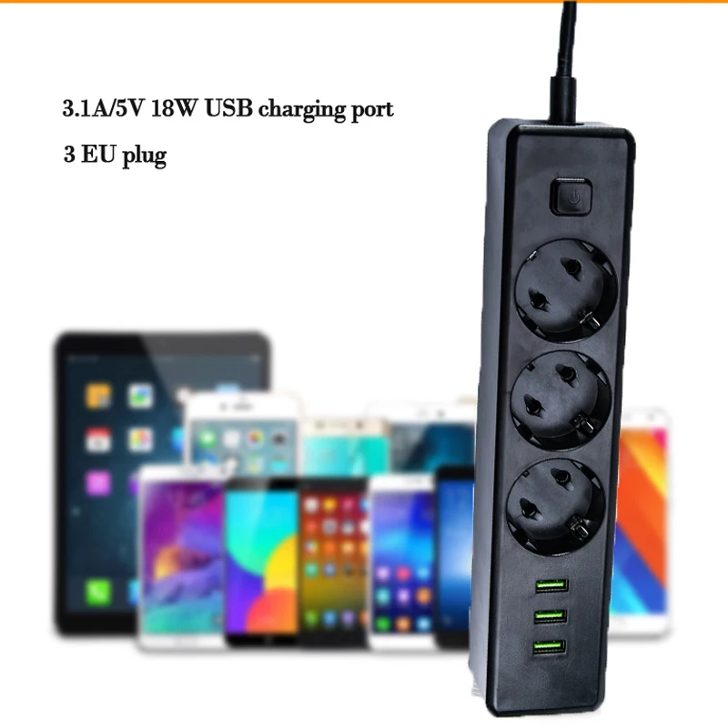 Многофункциональный удлинитель AXAET EHUA 3 розетки USB порта европейская вилка 1 8 м