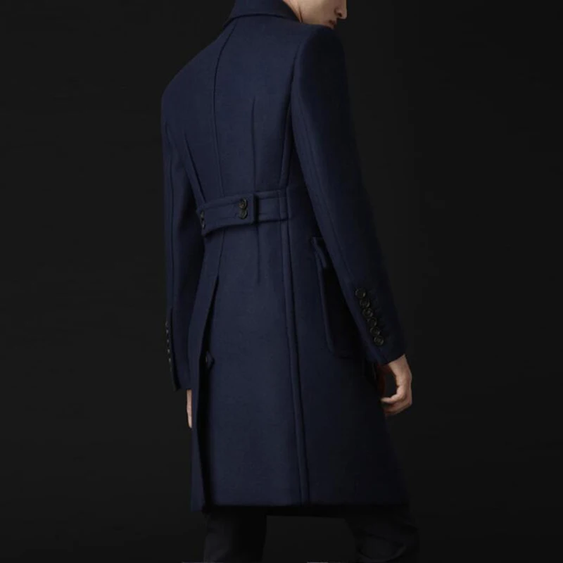 Роскошные мужские зимние пальто в британском стиле из 80% кашемира, мужские длинные шерстяные пальто черного и темно-синего цвета
