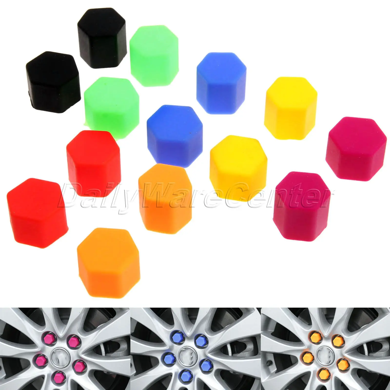 

20Pcs Car Silicone Wheel Nuts Lug Hub Screw Cover Hexagonal Socket Dust Protective Caps Bolt Rims Exterior Decoration 17/19mm
