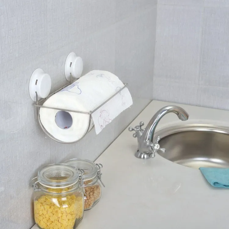 2014 new 1pcs Suction Cup Stainless Steel Kitchen Paper Towel Holder