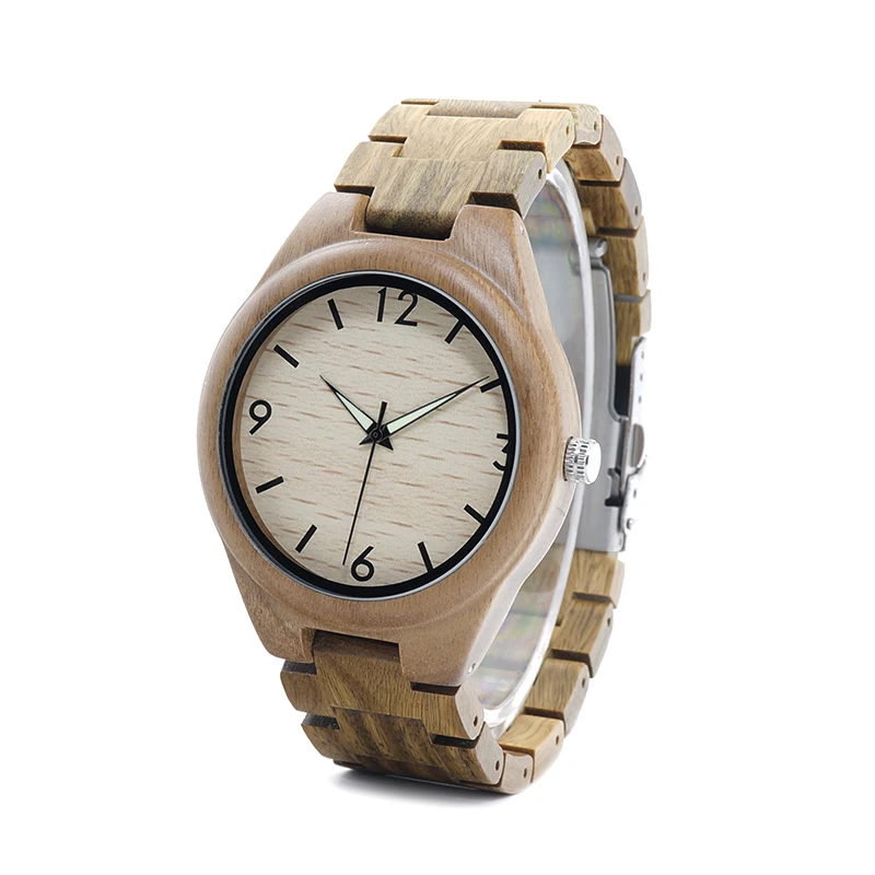 BOBO BIRD L-I18 Watch Male Fluorescent Hands Green Sandalwood Band Men-sized Clock Fragrant Watch Men Montre OEM