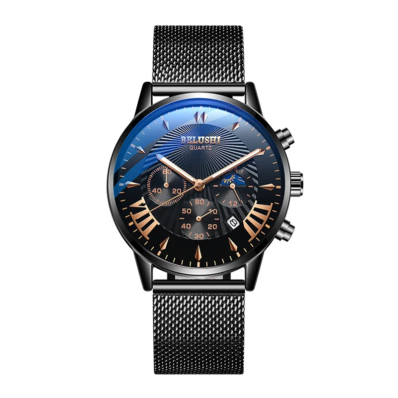 BELUSHI часы для мужчин модные кварцевые спортивные часы для мужчин s лучший бренд класса люкс Человек Бизнес водонепроницаемый наручные часы relogio masculino - Цвет: 542-Black-GB