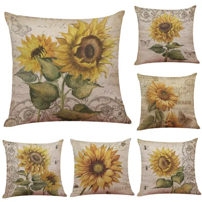 

Nordic home style classic sunflower pattern polyester linen pillowcase car pillow Removable and washable 3pcs/lot No filler