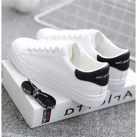 

HOT Women Sneakers 2019 Fashion Breathble Vulcanized Shoes Women Pu leather Platform Shoes Women Lace up Casual Shoes White