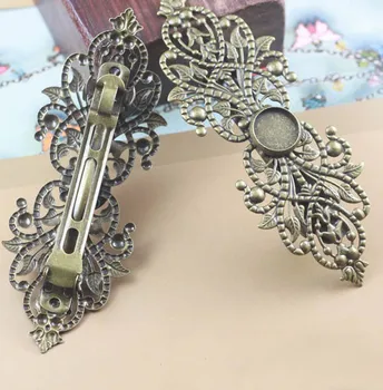 

French Clip Barrettes with 12mm Round Smooth Bezel Cabochons Base Flower For DIY Girls Children Bow Hairgrips Hair Clip Findings