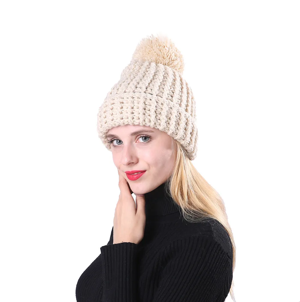 2018 унисекс Для мужчин Для женщин теплые Hairball Зима плюс бархат сплошной ухо протектор с напуском шляпа Регулируемый один размер