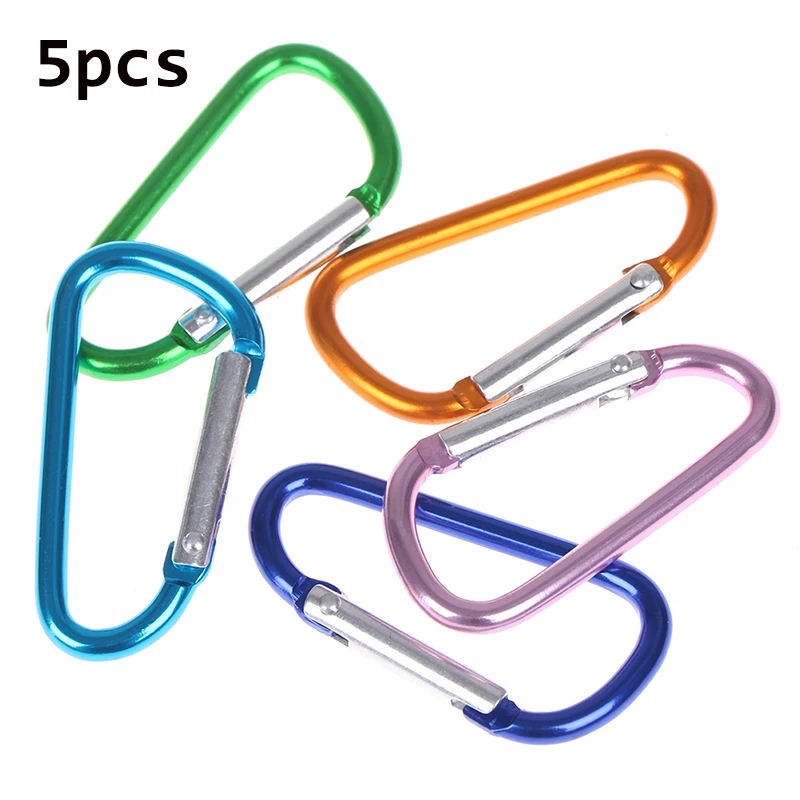 

5Pcs/lot Key Ring Aluminum Alloy D Carabiner Spring Snap Clip Hooks Keychain Climbing Keyring