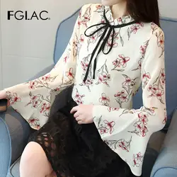 Женская блузкa fglac рубашка 2019 Новая мода Повседневный стиль, расклешенный рукав элегантная шифоновая блузка тонкий печати Для женщин топы