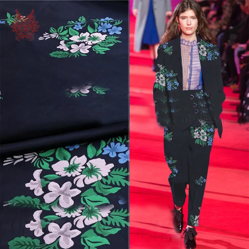 

Pastoral elegant floral jacquard brocade fabric for dress coat navy jacquard tissue tela tecido stoffen SP5700 FREE SHIPPING