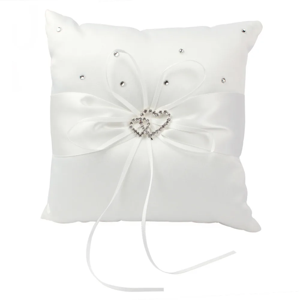 OurWarm 20cm Wedding Pillow Cushion Ring Double Heart Ring Rhinestone Pillows Baptism Wedding Birthday Party Favors Decoration