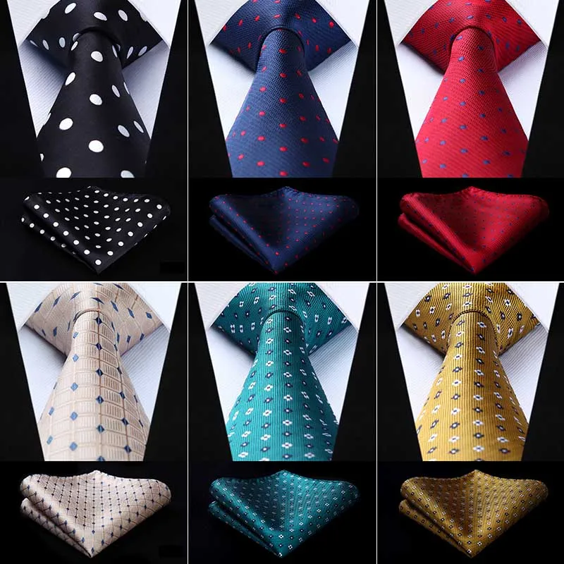 

Hisdern Dot Pattern Men Tie Necktie Woven Handkerchief Set Men Gift 8.5 cm Classic Pocket Square Set Wedding Party D10