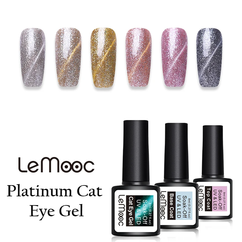 

LEMOOC 8ml Platinum Magnetic Cat Eye Gel Nail Polish Glitter Sequins Gel Varnish Soak Off UV Nail Art Polish
