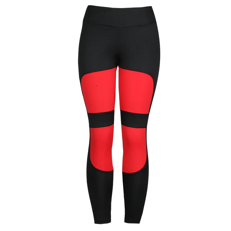 Модные Высокая талия женские леггинсы для фитнеса тренировки Леггинсы для женщин готический черный лоскутное Mujer джеггинсы - Цвет: Red