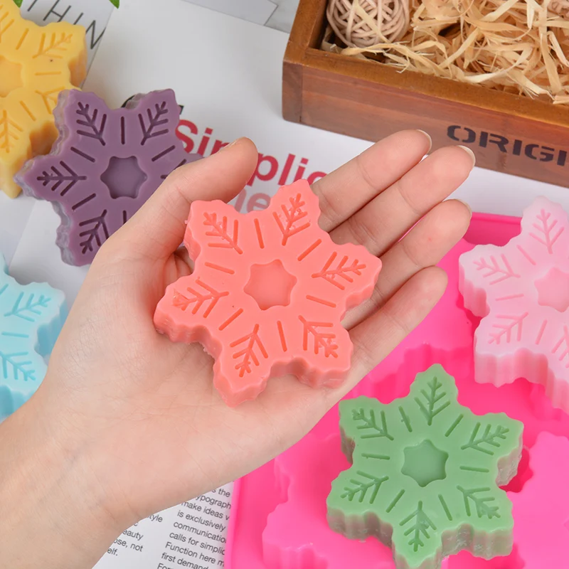 6 Forms Silicone Soap Mold 3d Snowflake Soap Mould For Soap Making Safe Handmade Craft Flowers Bathroom Kitchen Soap Molds