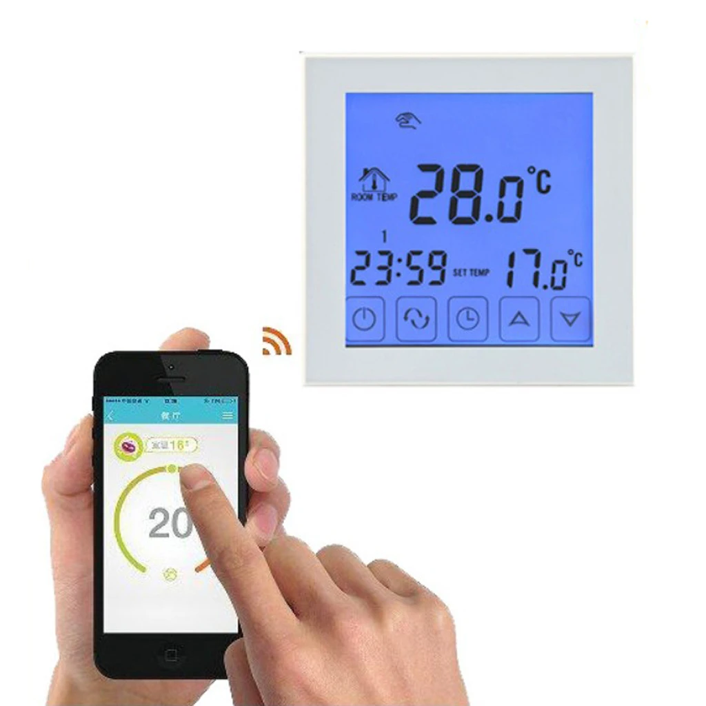 HY03WE-1 Wi-Fi 7 Times Programmable Touchscreen Thermostat with Geofencing Home Safety Protection Children Lock Designed