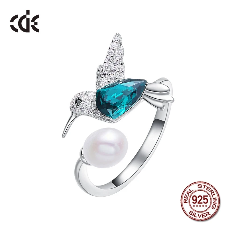

Crystals from Swarovski Women Rings 100% S925 Sterling Silver Fashion Jewelry Wedding Engagement Cute Bird Pearl Adjustable Ring