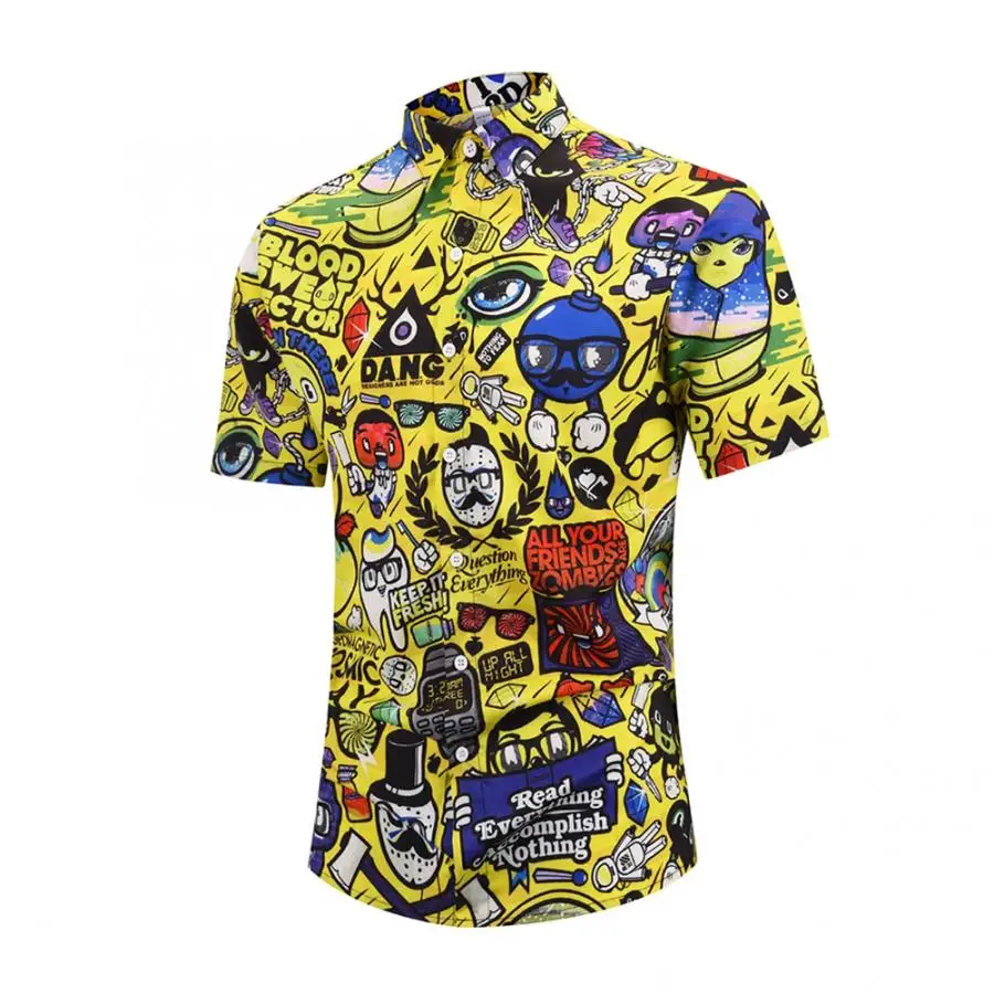 Модная Мужская Летняя Повседневная футболка размера плюс 2XL с 3D принтом из мультфильма, футболка с коротким рукавом, блузка с воротником, гавайская рубашка