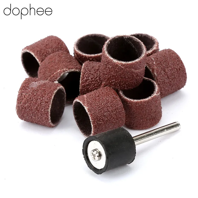 dophee Dremel Accessories 12.5mm Grit 80# Sanding Bands +3.17mm Sander Drum Mandrel Rotary Nail Drill Bits Electrical Tools 10s