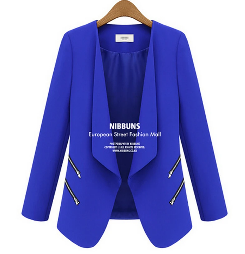 Solid Blazer Feminino Fashion Individuality Zipper Pocket