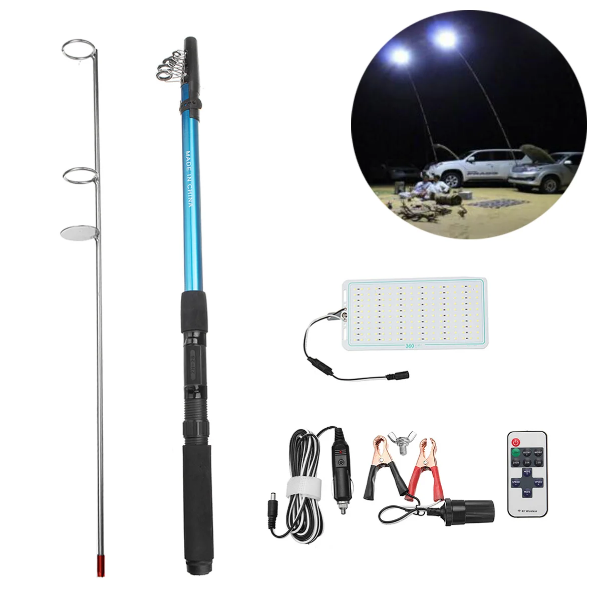 

12V 5M 500W Car Rod Light Remote Control Camping Telescope Car Fishing Rod LED Light Lantern Outdoor Lighting Camping Lamp