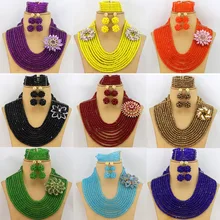 2016 Latest Bridal Gift African Beads Jewelry Set Nigerian Wedding Costume Necklace Earrings Bracelet Set Free Shipping AES807