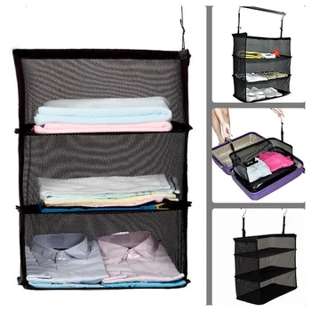 

3 Layers Portable Storage Bag Hook Hanging Nylon Mesh Bag Storage Holder Wardrobe Clothes Shoes Storage Rack Holder