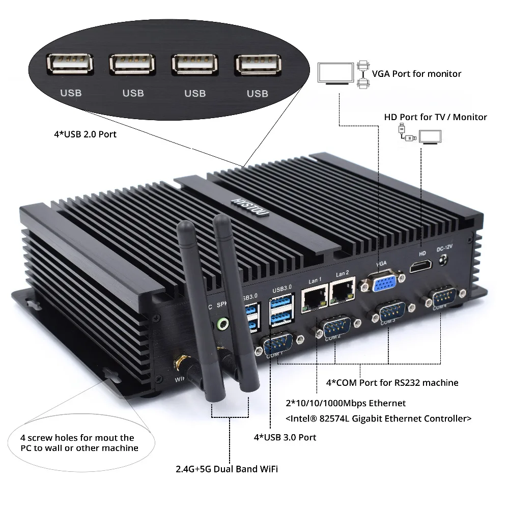 Промышленный компьютер мини ПК Windows 10 Intel Core i5 3317U Celeron 1037U Mini ITX Linux плата с 2 портами