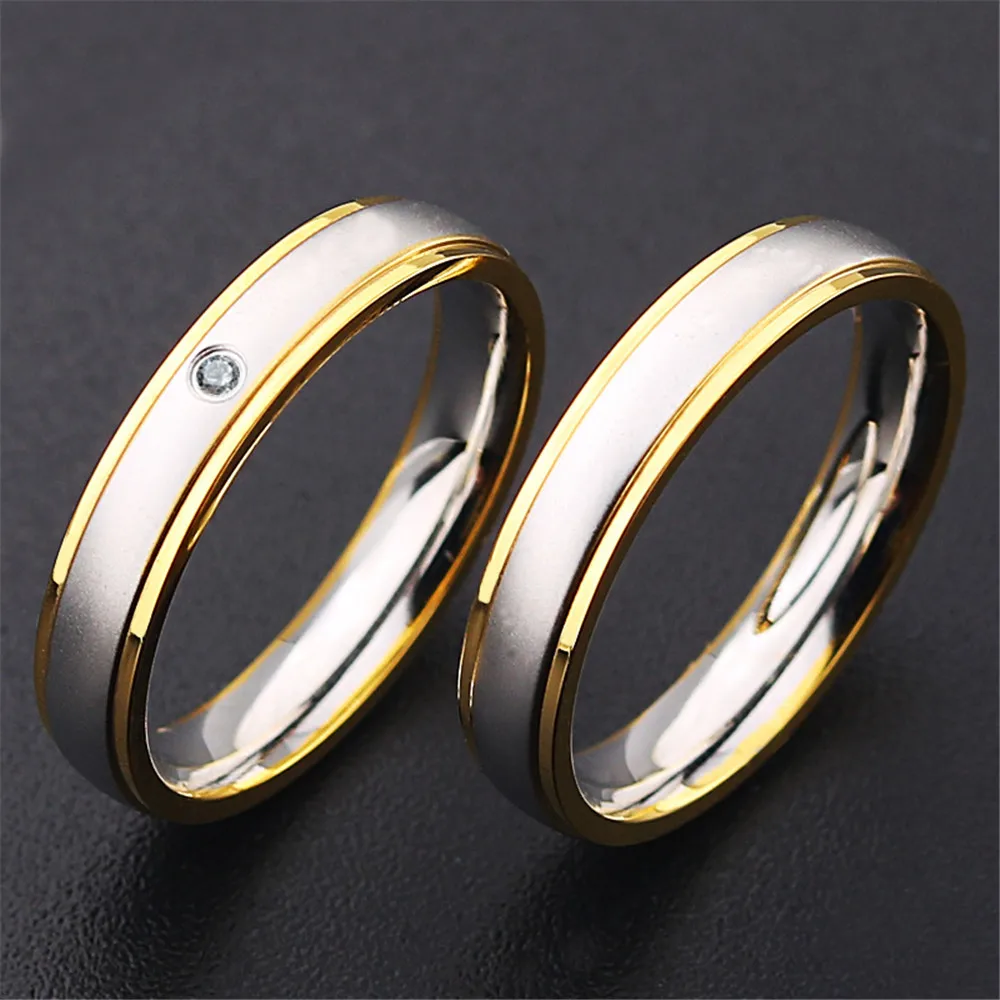 

Gold zirconia ring stainless steel men and women Round couples ring jewelry accessories male female gifts for men wholesale