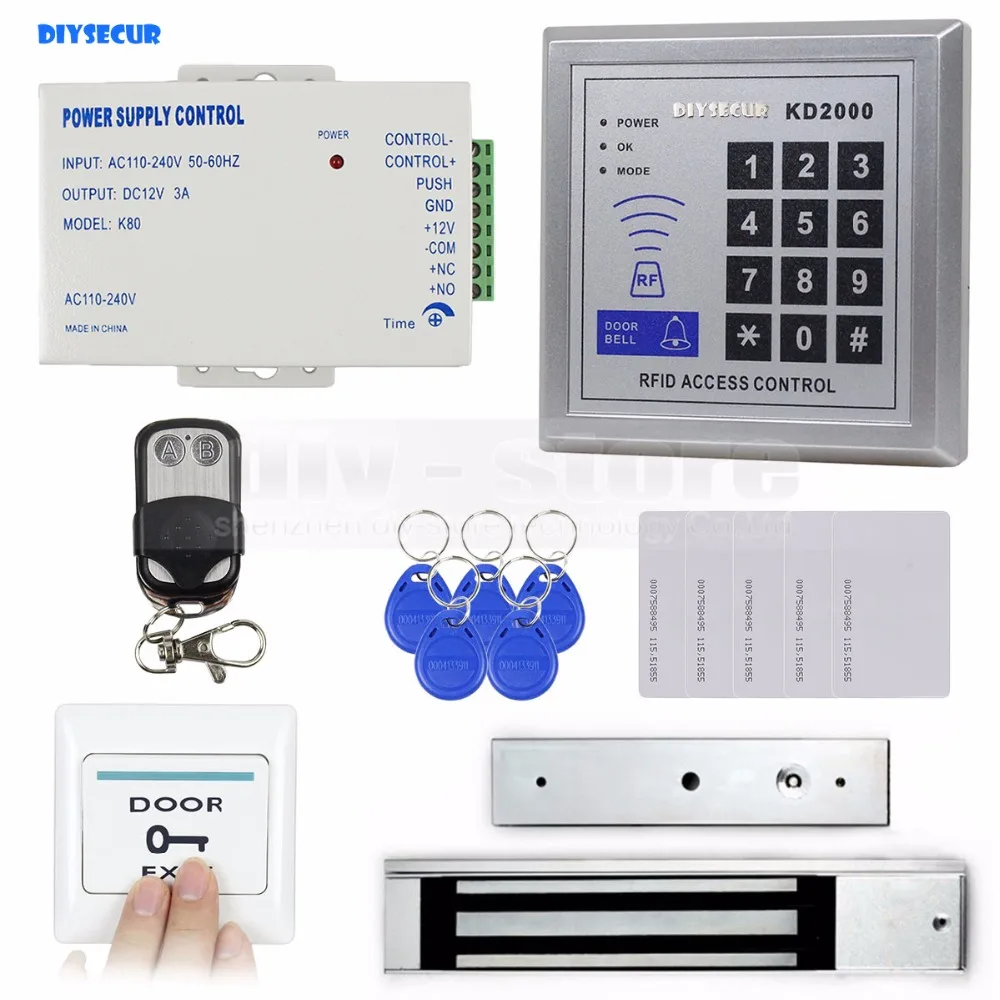 

DIYSECUR Remote Control Full Complete Rfid Card Door Access Control Kit + 280KG Electromagnetic Lock for Home Improvement
