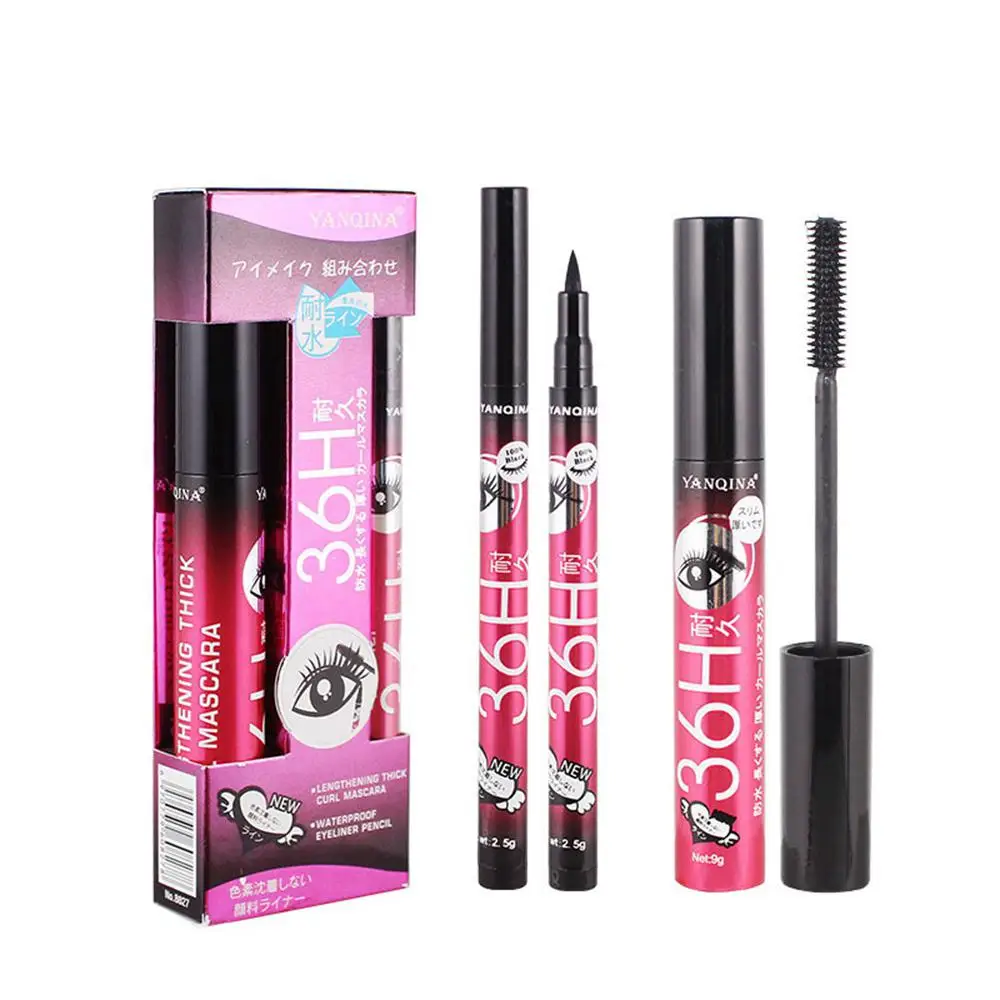 

Waterproof Smudge-Proof Eyeliner + Mascara Makeup Set Quick Drying 36H Long Last Eyeliner Pencil Lashes Mascaras