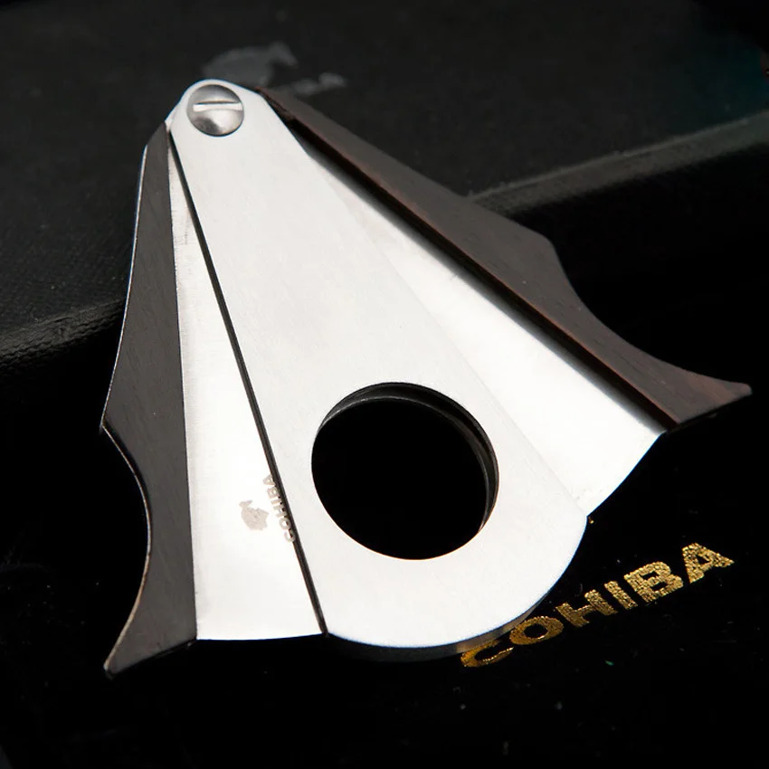 Double Blades Sharp Cigar Cutter Stainless Steel Ebony Wood Pocket