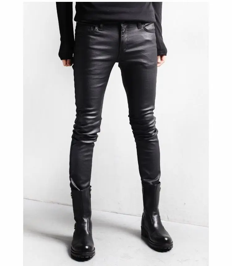 mens black coated skinny jeans